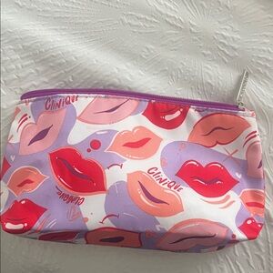 Clinique Lip Pattern Cosmetic Bag - Red, Pink, and Purple
